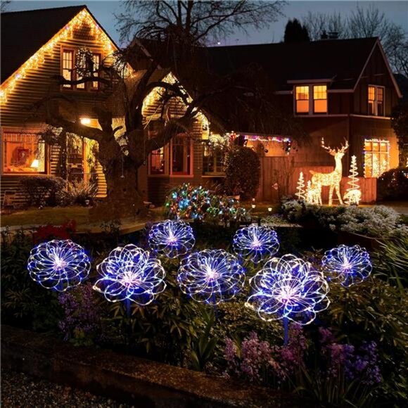Solar Garden Lights for Outdoor Decor, Waterproof 2 Pack Solar Powered Firework - Picture 4 of 7